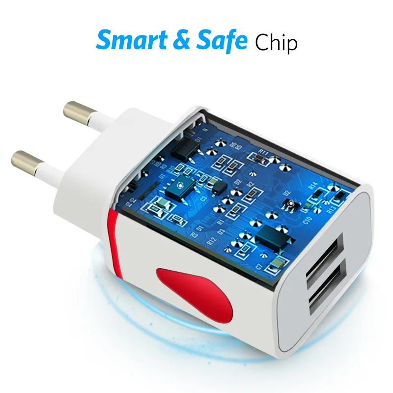 5V 2.1A EU Plug Dual USB зарядное устройство 3 USB Капля воды светящееся зарядное устройство адаптер автоматической зарядки для iPhone X 8 IOS зарядное устройство для андроида