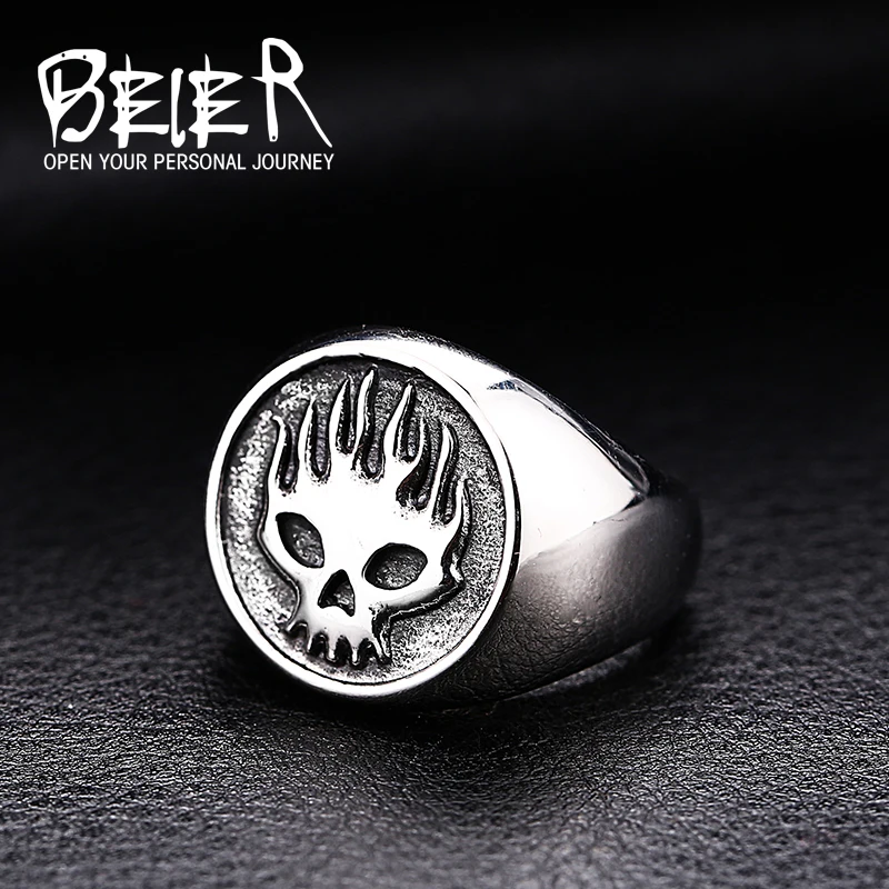 BEIER Cool Motorcycle Biker Fire Man Stainless Steel Flame Skull Classic Ring Jewelry Wholesale Cheap Price BR8-315