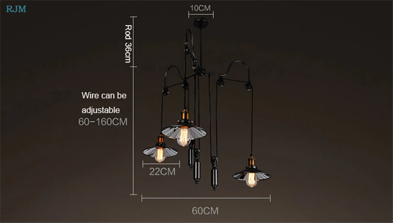 Американский промышленный чердак подвесной светильник творческий тройничного подъема регулируется зеркало повесить лампы дизайнер