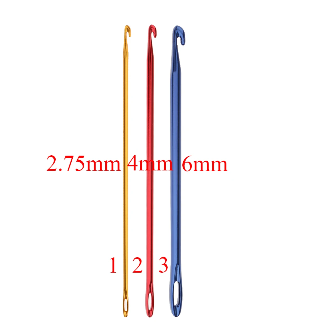 Afghan Aluminium Crochet Hook Knitting Needle Hand Knit Tool With Threading Hole
