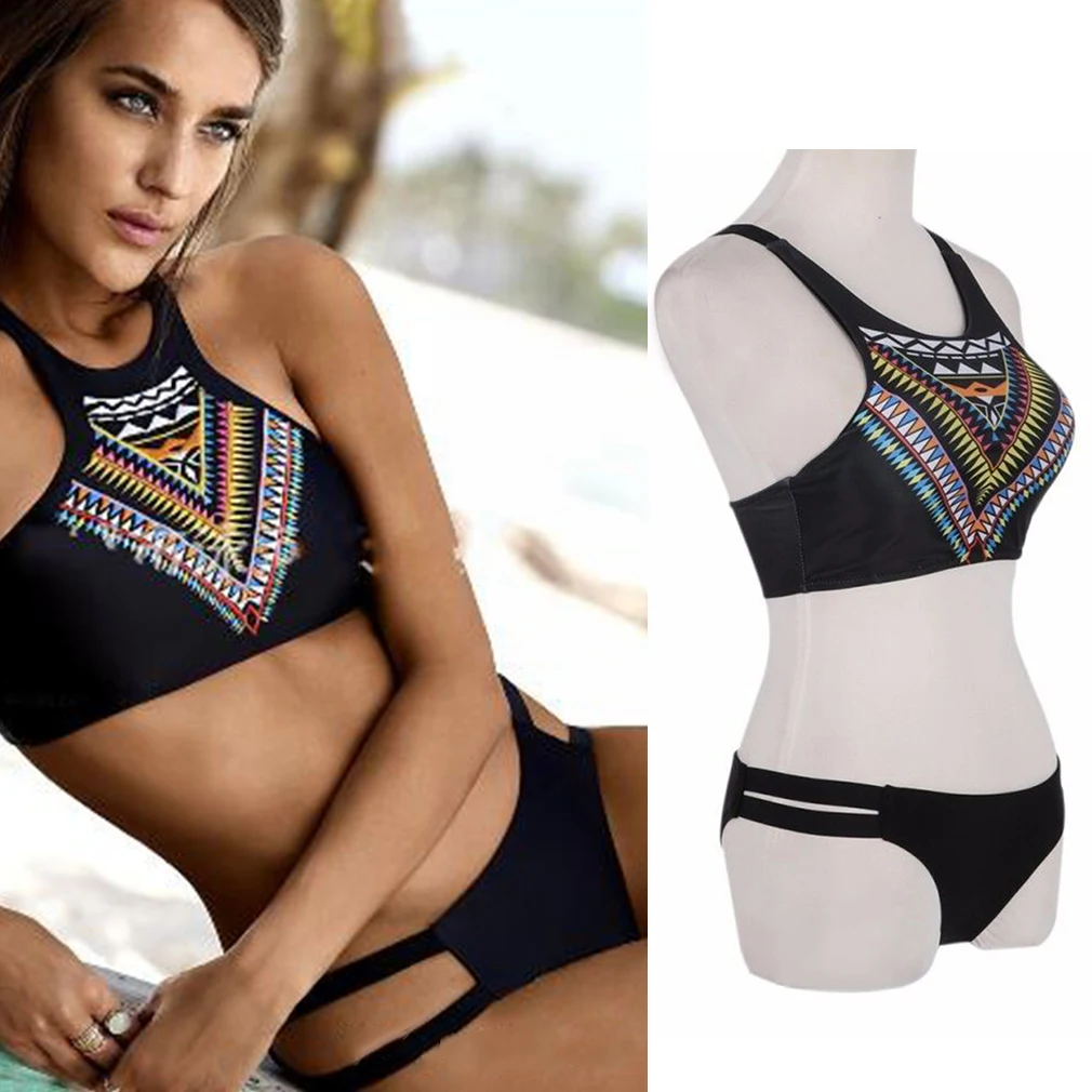 2017 Retro Black Sexy Bikini Set Summer Beach One Swimwear Swimsuit Lady Charming Bathing Suit S/M/L Size |