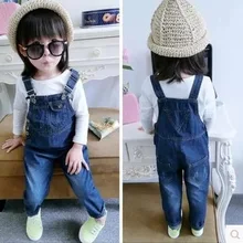 Осенне-зимняя одежда для маленьких девочек; джинсовый Детский комбинезон; темно-синий однотонный Детский комбинезон