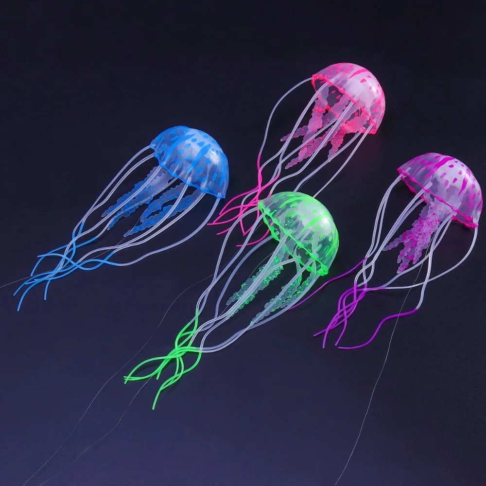 Светящийся эффект, украшение для аквариума, искусственные, силиконовые, яркие Медузы