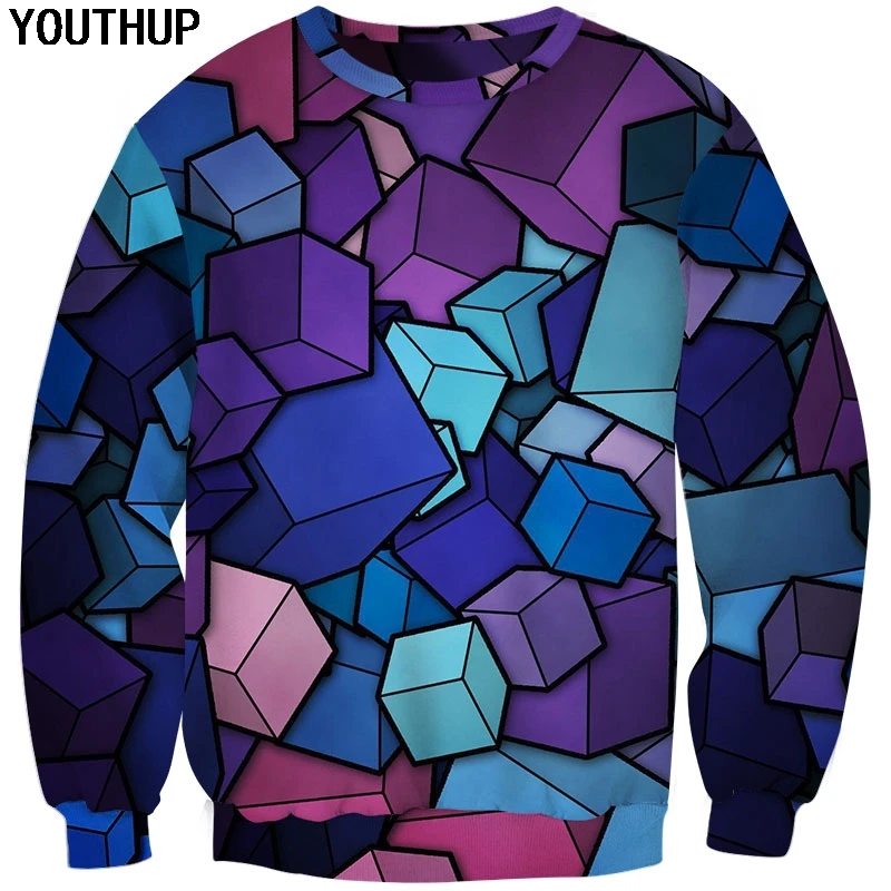 Осень 2020 тонкие толстовки YOUTHUP 3d мужские свитшоты с геометрическим 3D принтом топы