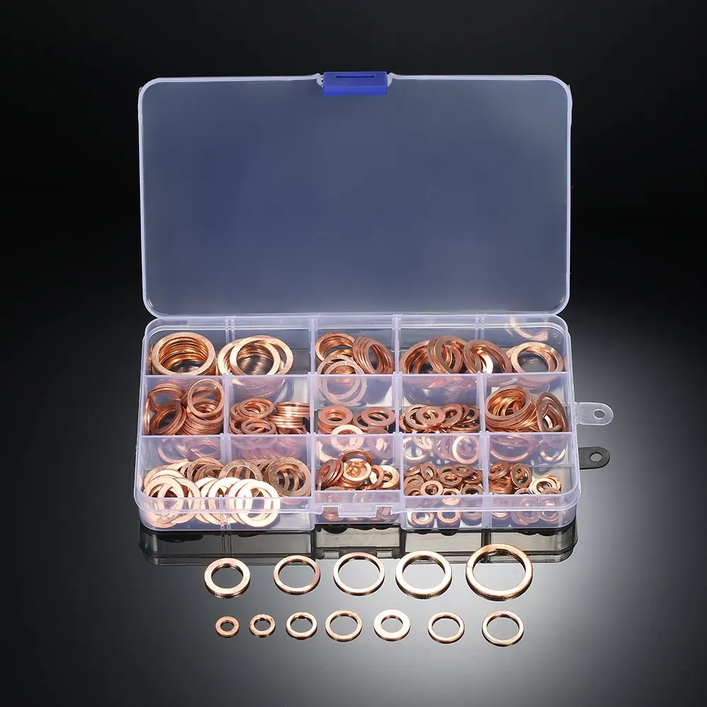 

280pcs Flat Sealing Ring Seal Assortment Kit M5-M20 Copper Washers Gasket Set with Box 12 Sizes for Hardware Accessories
