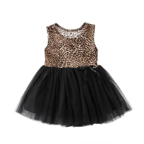 

Kids Baby Girl Clothing Dresses Leopard Brown Lace Sleeveless Tiered Mini Tutu Baby Girls Clothes Dress 1-6T