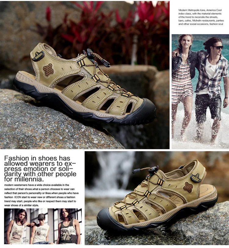 Летние пляжные сандалии мужские дышащие дизайнерские Шлепанцы из натуральной кожи модные Вьетнамки повседневная обувь размера плюс 39-48