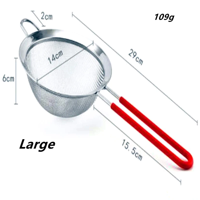 304 Stainless Steel Flour Sieve Red Handle Hand Held Flour Sieve 30