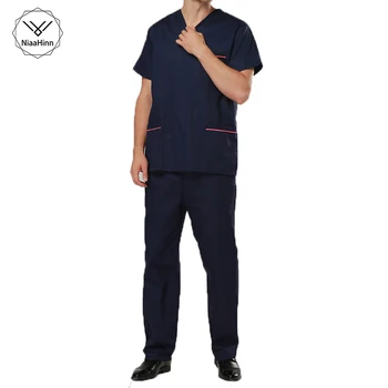 

V-neck Short Sleeve Men Surgical Gown Beauty Salon Clothing Hospital Summer Medical Scrubs Men Nurse Uniform Coat+Pants S-2XL