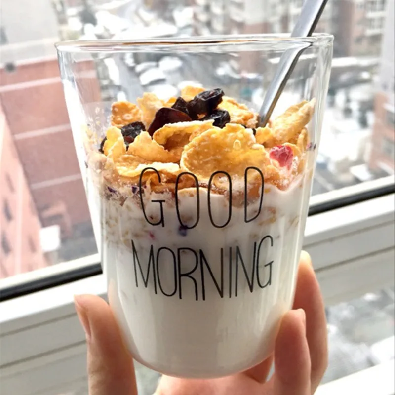 1 pcs Lovely Glass Breakfast Cup Coffee Tea Milk Yogurt Mug Creative
Good Morning Mug Gifts 450ml,Glass coffee mug travel cup
