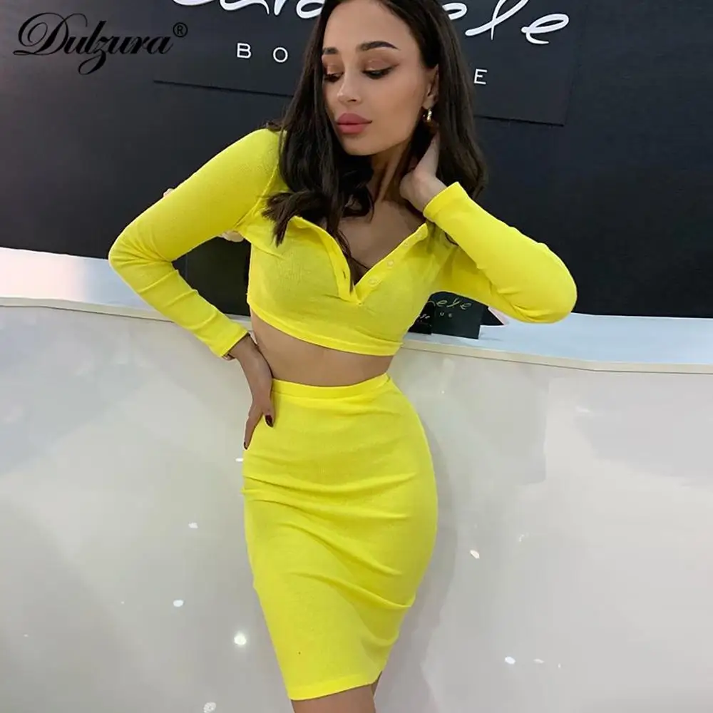 

Dulzura 2019 summer women two piece set crop top skirt set bodycon elegant festival party clothes tracksuit office streetwear