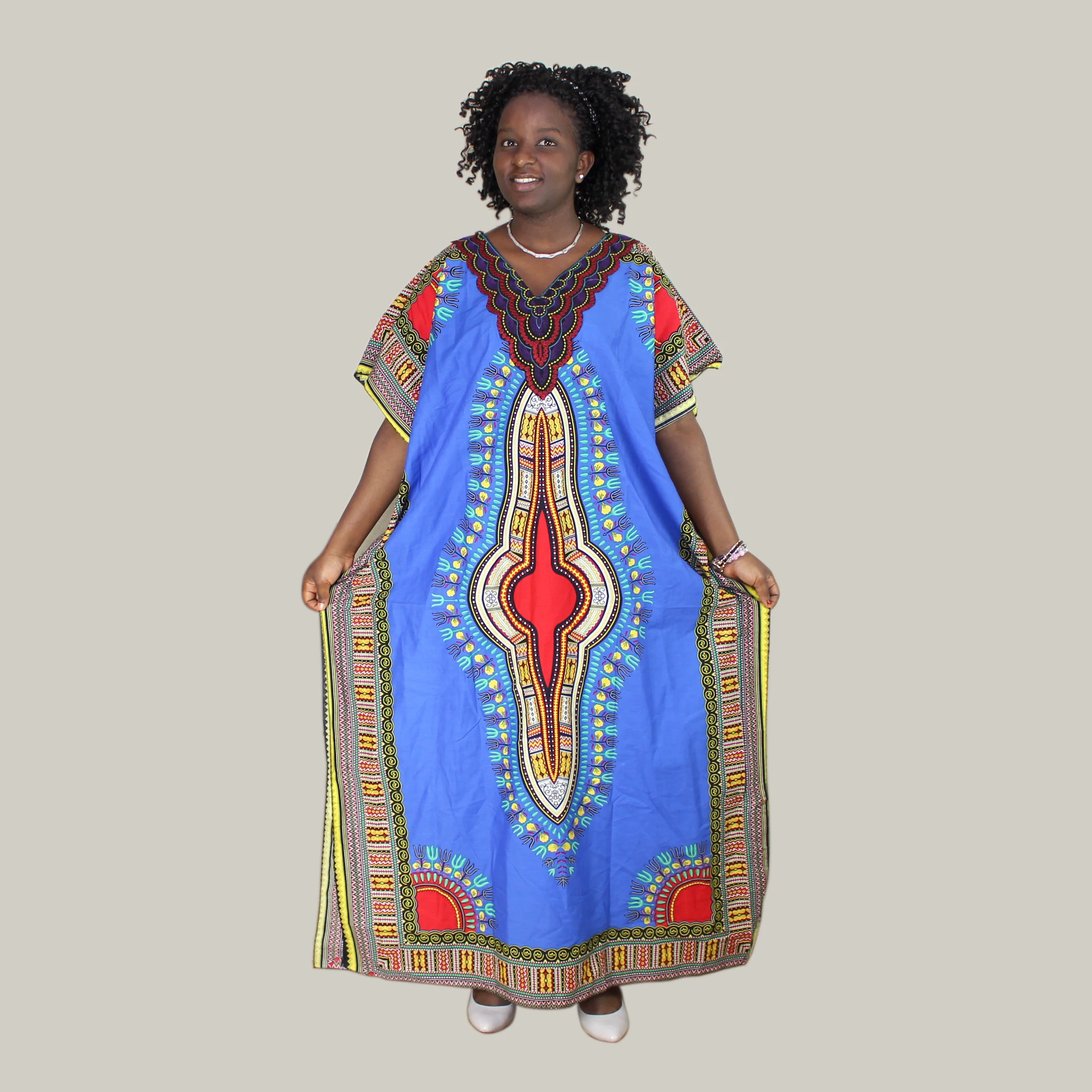 

Appliques Dashiki African Traditional Print Ankle-Length Dresses Casual Cotton Ladies Clothes