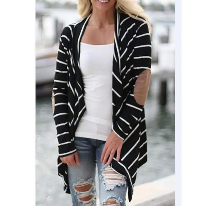 Womail Fashion Women Striped Long Sleeve Tops Open Stitch Jacket Outwear Loose Tops Female Casual Striped Coats 18JULY31 Coats
