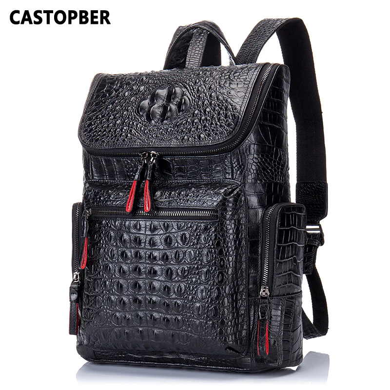 Crocodile Genuine Leather Men's Backpack Male Leather High Quality Student Travel Bag Men Designers Famous Brand High Quality
