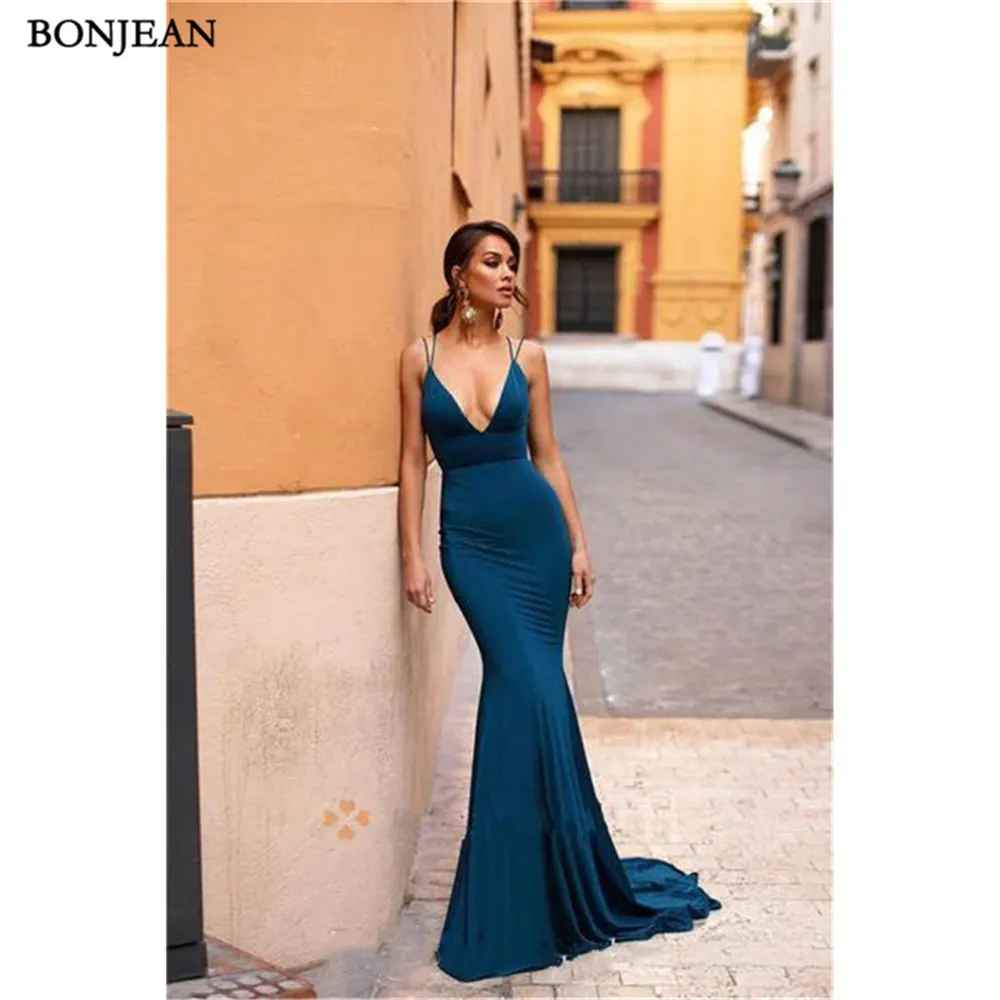 

Simple Evening Dresses Mermaid Lace Up Prom Dresses Open Back Satin Sexy Cheap Formal Party Pageant Evening Gown