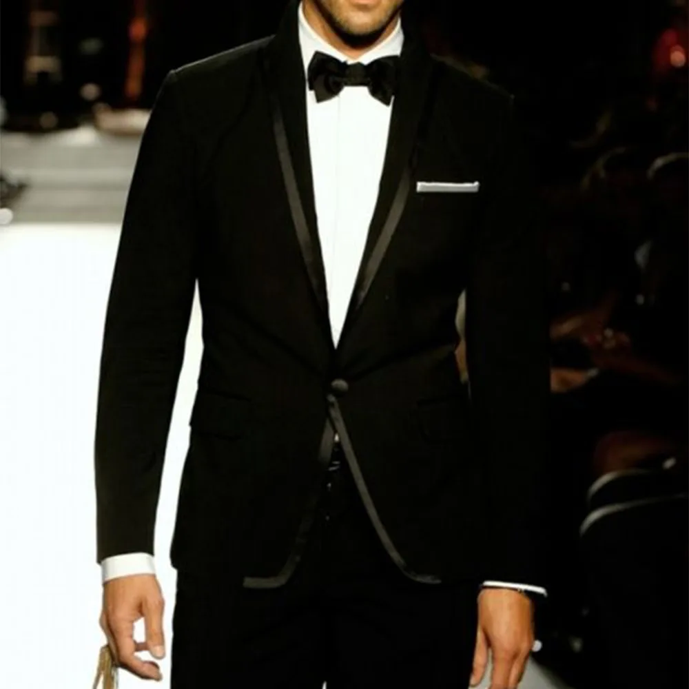 

Custom Made to Measure men's BESPOKE suit,BESPOKE black wedding tuxedo with black satin collar edge,Tailored tuxedo