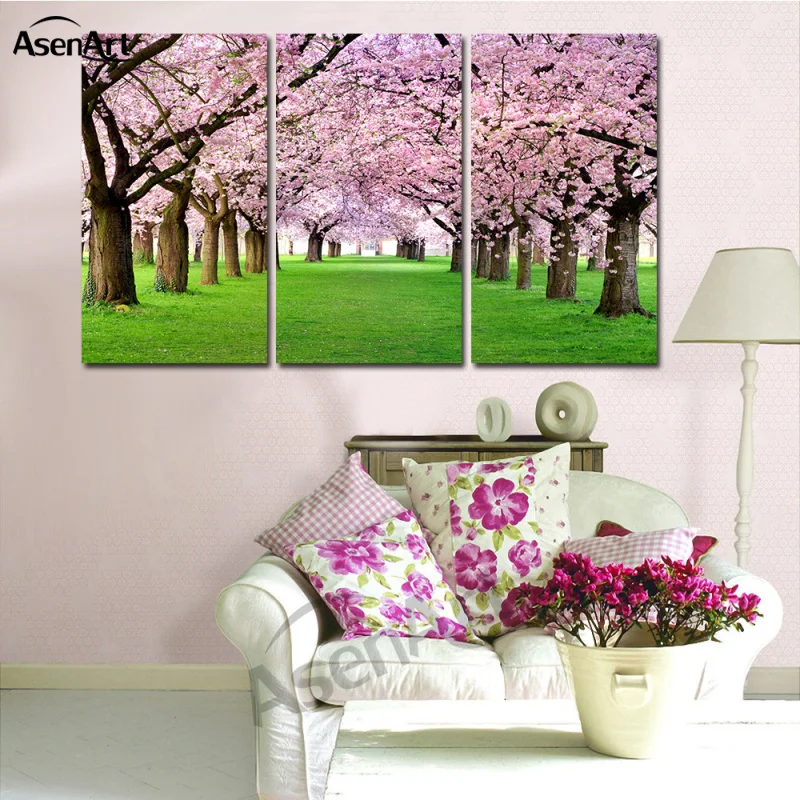 

Wall Art Beautiful Flower Sakura Pictures 3 Panel Oil Painting Canvas Prints Home Wall Decoration Posters for Bedroom No Frame