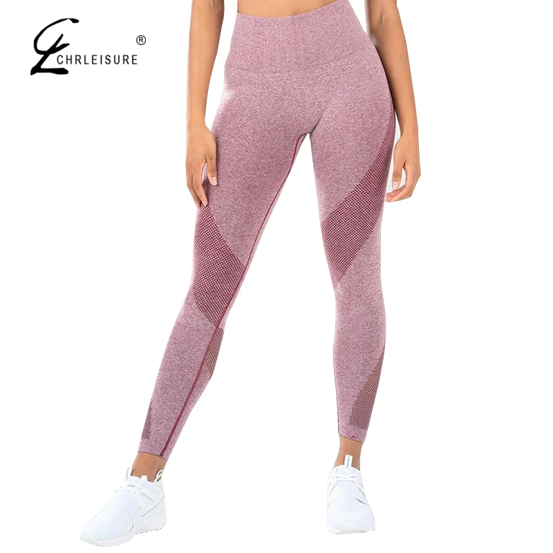 

CHRLEISURE Women Leggings High-Waist Push Up Leggings Female Fitness Clothing Solid Color Hollow Leggings Patchwork 3Color