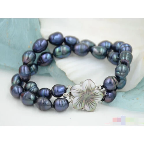 

P4702 2row 8" 13mm rice black Freshwater cultured PEARL bracelet @^Noble style Natural Fine jewe SHIPPING new >>free shipping