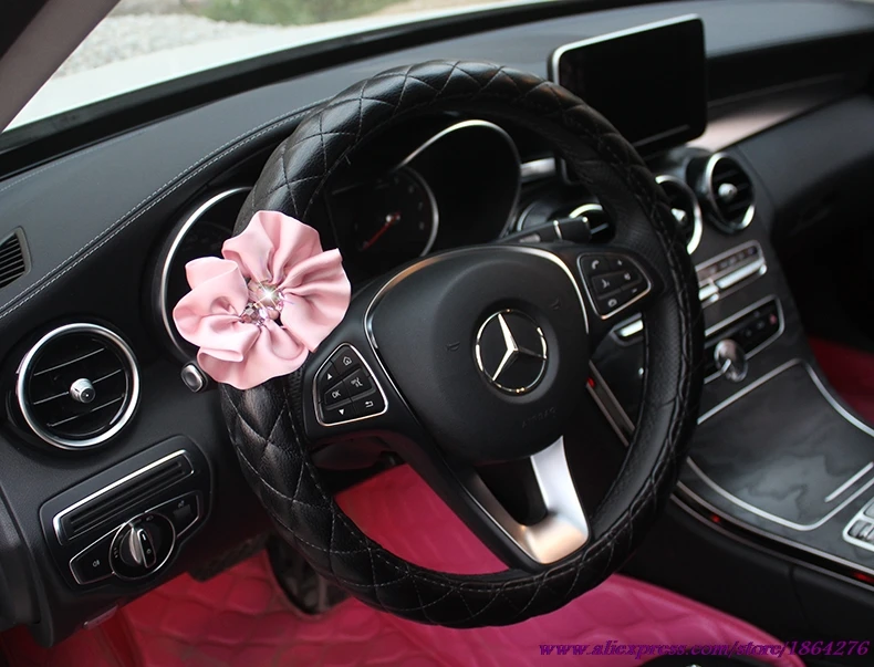Ladycrystal алмазов автомобиль крышка рулевого колеса розовые цветы рулевое колесо Чехлы для мангала Авто Стайлинг интерьера Интимные аксессуары