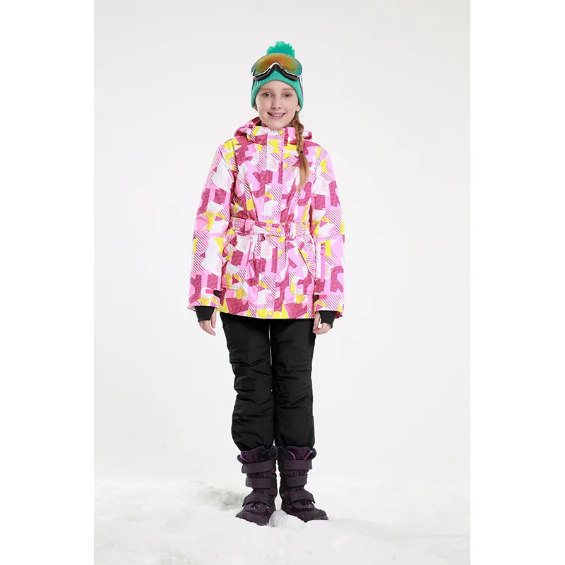Dollplus/лыжный комплект для девочек, коллекция года, Зимняя Теплая Лыжная куртка с капюшоном и штаны, Детские комплекты, водонепроницаемый ветроустойчивый сноуборд - Цвет: 81709 Black