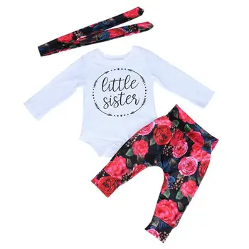 

3pcs/Set Girls Casual Letter Pattern Romper+Peony Pattern Pants+Headband