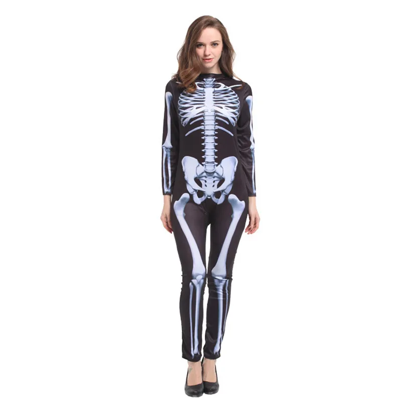 Female Scary Skeleton Costumes Woman Halloween Tights Ghost Step Cosplay Carnival Easter Tricky Shuffle Nightclub Party Dress