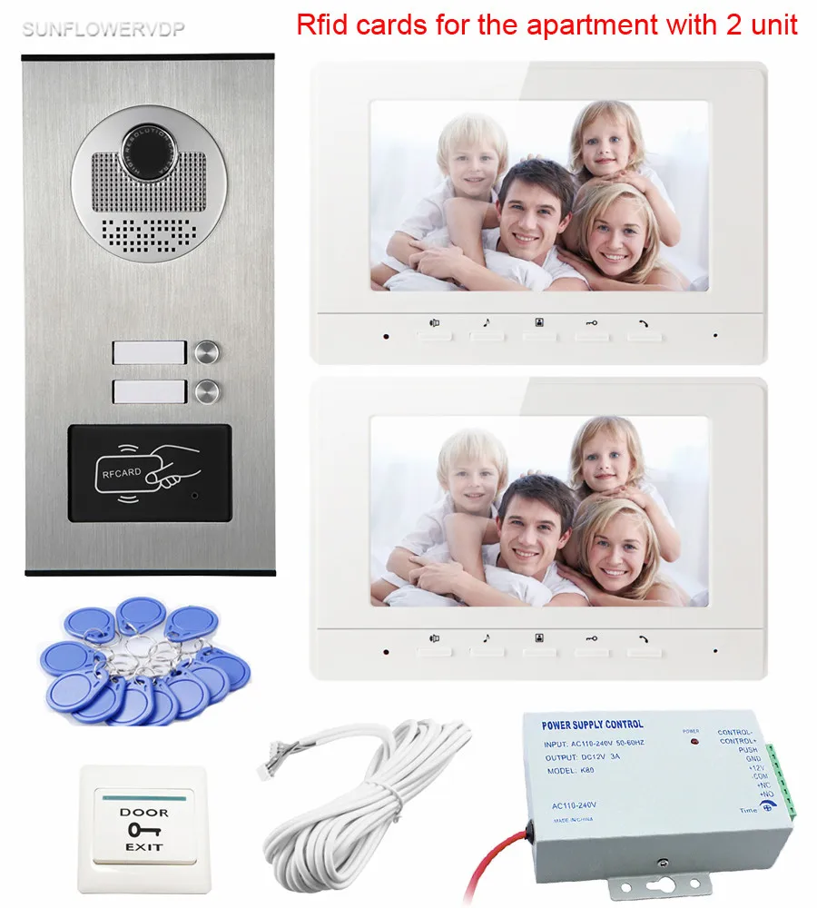 For 2 Apartments Intercom Door Rfid Camera 2 Buttons Access Control Video Intercom Home Phone 7inch Color 2 Intercom Monitors For 2 Apartments Intercom Door Rfid Camera 2 Buttons Access Control Video Intercom Home Phone 7inch Color 2 Intercom Monitors