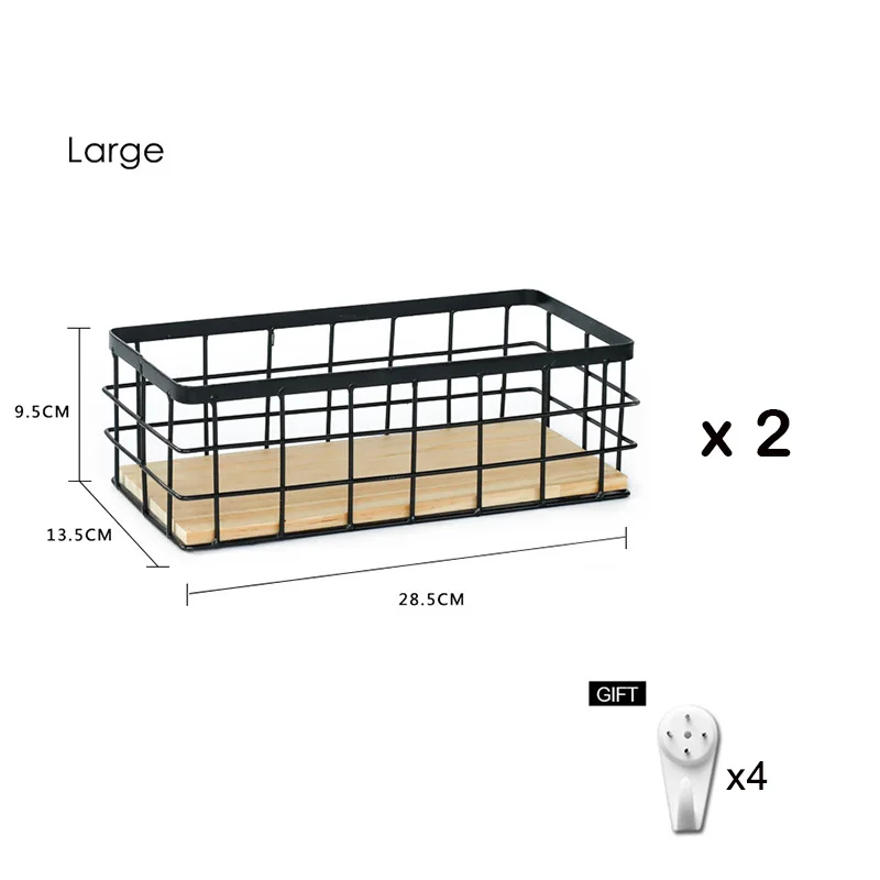 Железная деревянная настенная полка wtih, подвесная корзина для хранения, полки для мелочей, держатель, стеллаж для хранения, органайзер для украшения дома - Цвет: Black L x  2pcs