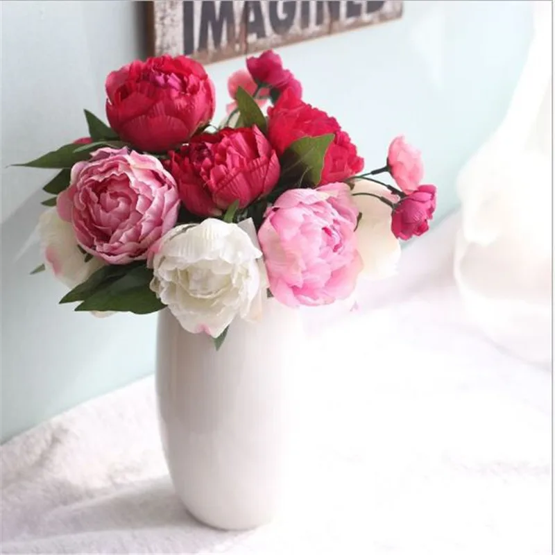 

NieNie 1Pc Fake Peony Flowers Artificial Flowers Peony Silk Flowers Fake Leaf Party Home Wedding decorative flowers & wreaths