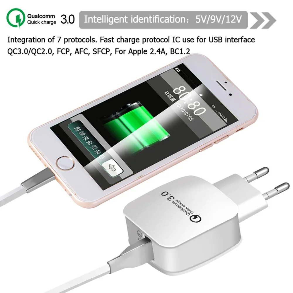 QC3.0 зарядное устройство Quick Charge 3,0 EU/US Wall 18 Вт Быстрая зарядка USB Supercharge для iPhone Xs samsung S10 Xiaomi huawei LG Usb кабель