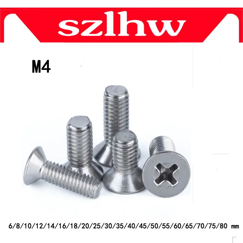 

High-quality M4 GB819 304 Stainless Steel Metric Thread flat head cross Countersunk screw m4 * 6/8/10/12/14/16/18/20/25~80 mm