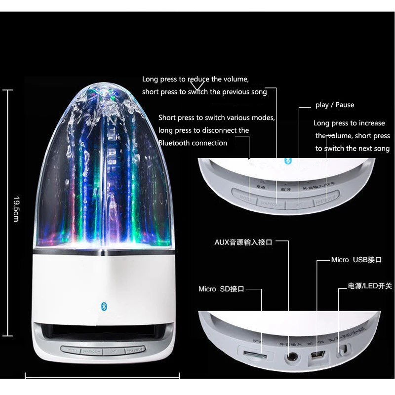 Water dancing bluetooth speakers colorful lights water column music fountain sound card mini computer subwoofer17