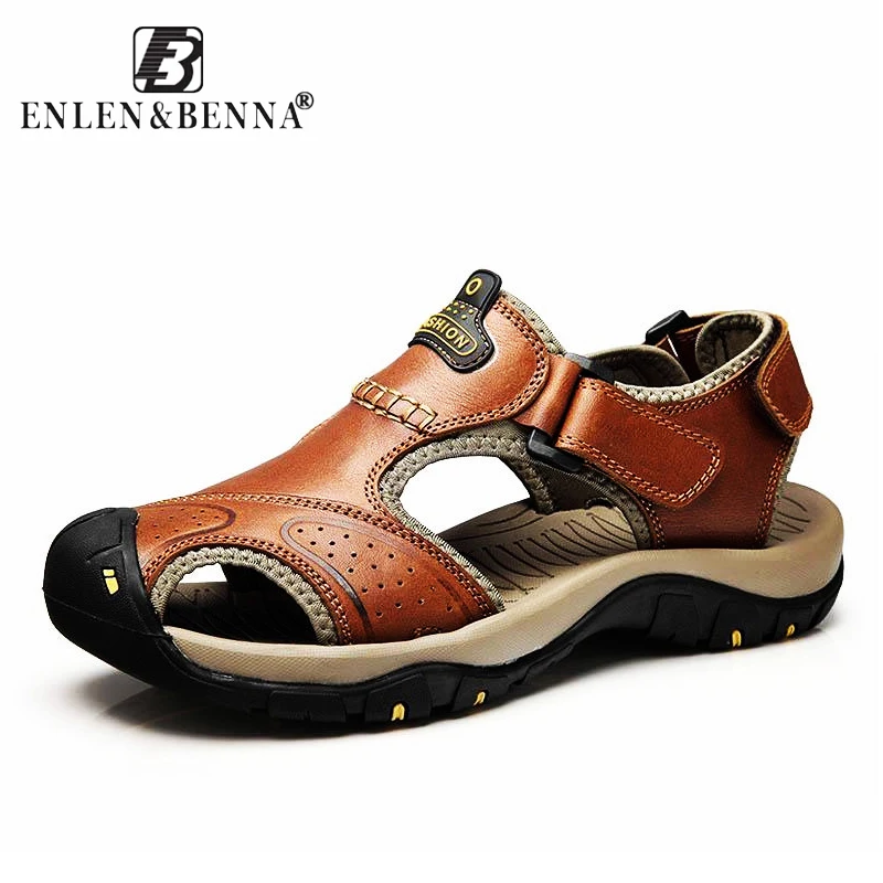 comprar Marca de Verão Sandálias de Couro Genuíno Dos Homens Sapatos Casuais das sapatilhas Sapatos Nativas Masculino Sola De Borracha Sandálias de Praia Ao Ar Livre Esporte