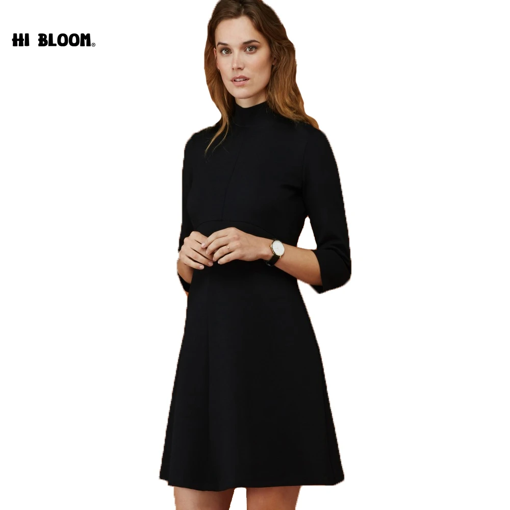 

Winter Turtleneck Long Sleeve Dress for Pregnant Women Maternity Dresses Elegant Black Office Lady Maternity Clothes Plus Size