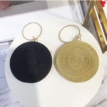 Круглый соломенный мешок сумки женские летние плетеная Сумка из ротанга ручной работы Тканые Пляжные круг Богемия вечерние свадебные вечерние сумки