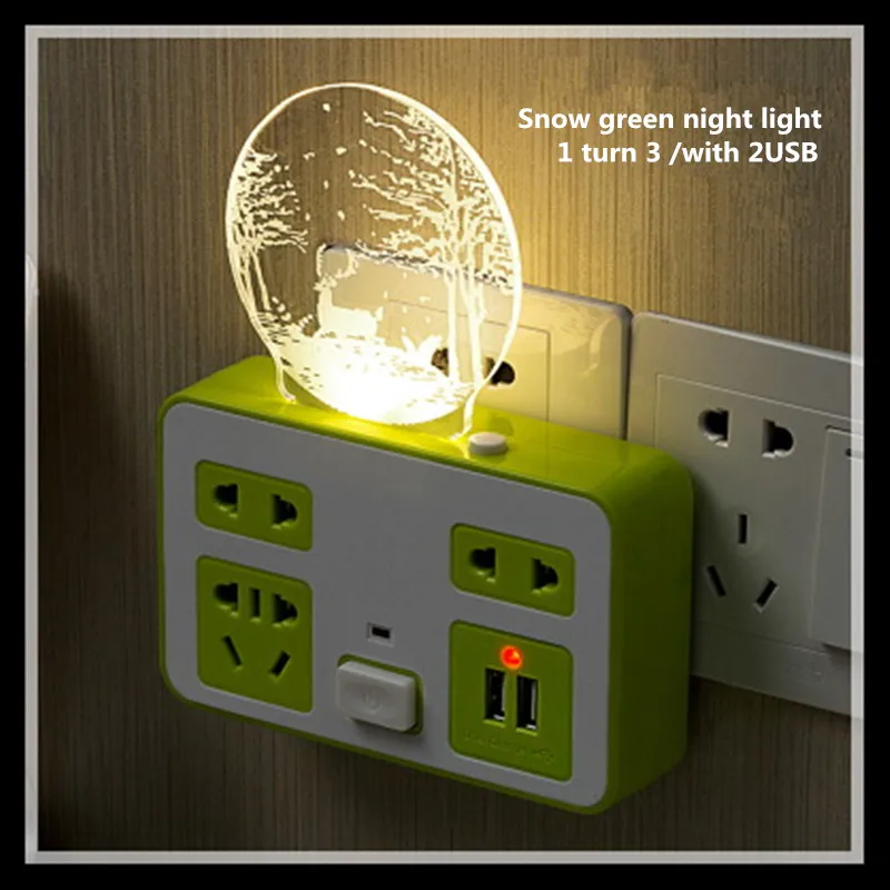 

Green snow deer models home wireless USB socket converter multi-purpose plug board lamp