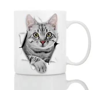 

Cute Grey Kitty Cat Coffee Mug Ceramic 11oz Funny Coffee Mug