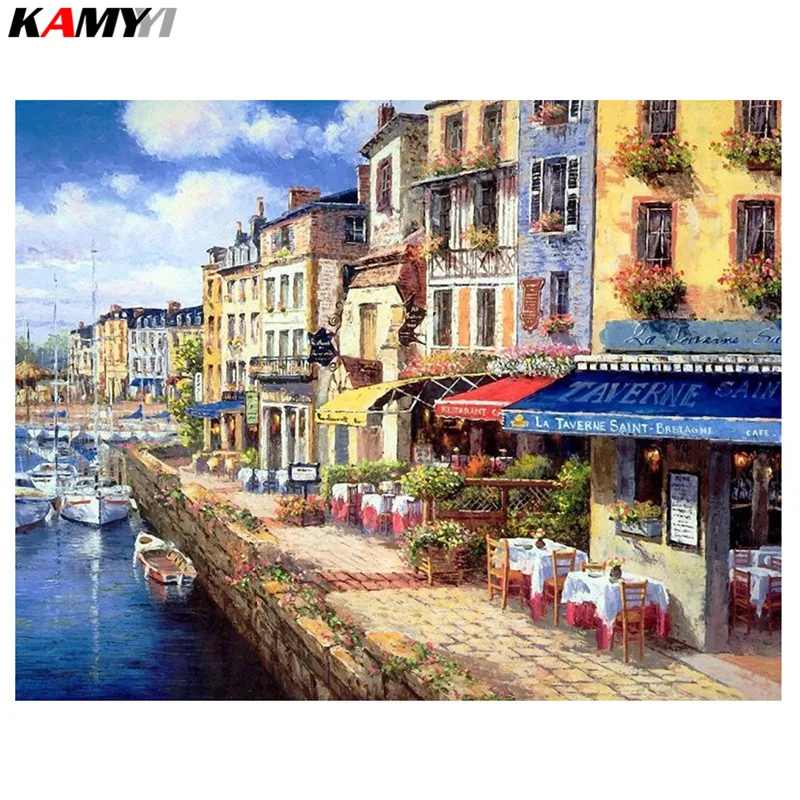 

DIY 5D Seaside City Diamond Painting Cross Stitch Wall Decor Full Resin Rhinestone Pasted Diamond Embroidery Scenery XY1