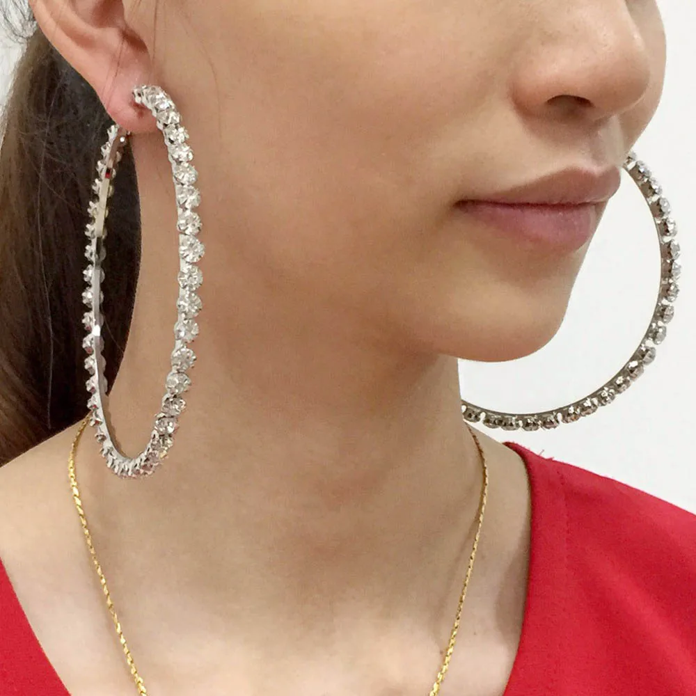 MANILAI, роскошные серьги-кольца с большими кристаллами диаметром 100 мм, массивные ювелирные изделия, стразы, серьги для женщин, свадебные серьги - Окраска металла: Silver