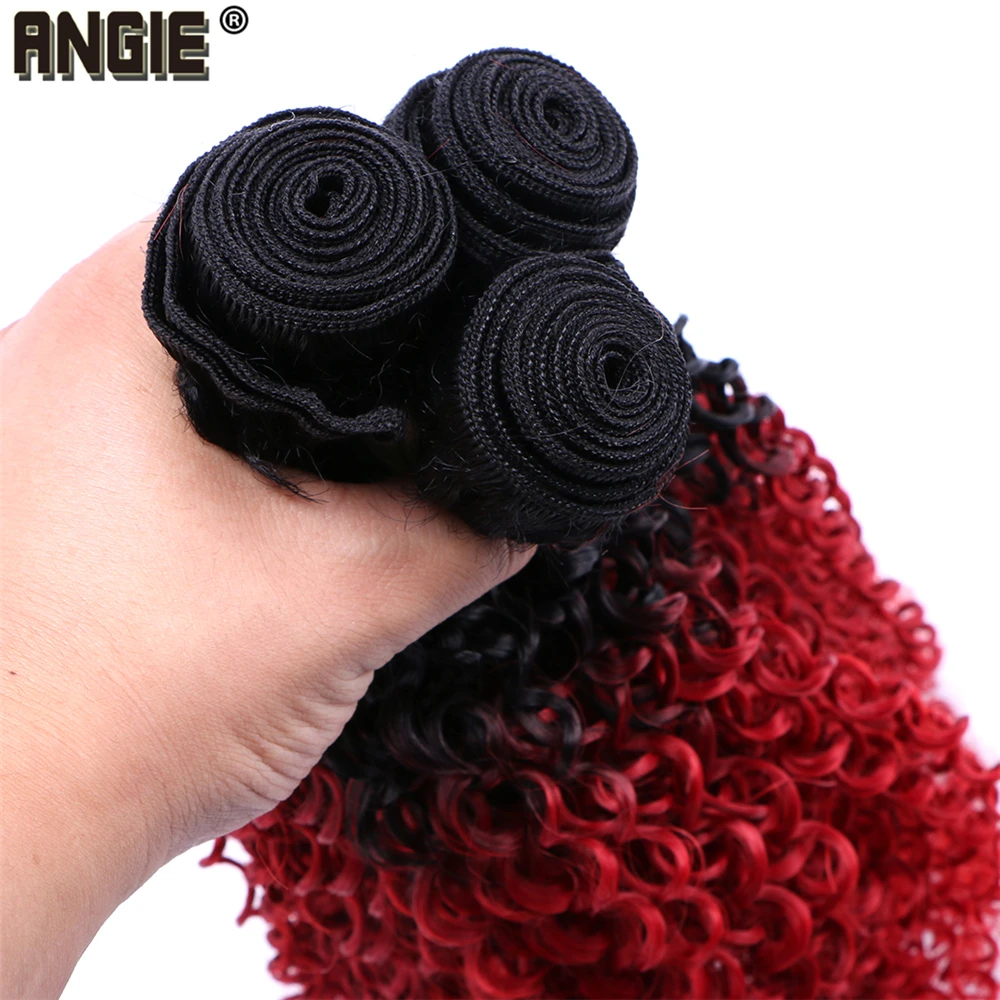 Angie Kinky пучки вьющихся волос 16 18 20 дюймов Ombre синтетические волосы для наращивания два тона волокно волос weave 70 г/шт. для женщин