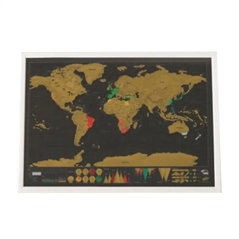 Scratch Map World Map Semi-manual Hanging Gilt Sheet Fashion Creative Complex Geographical Detail Black Background