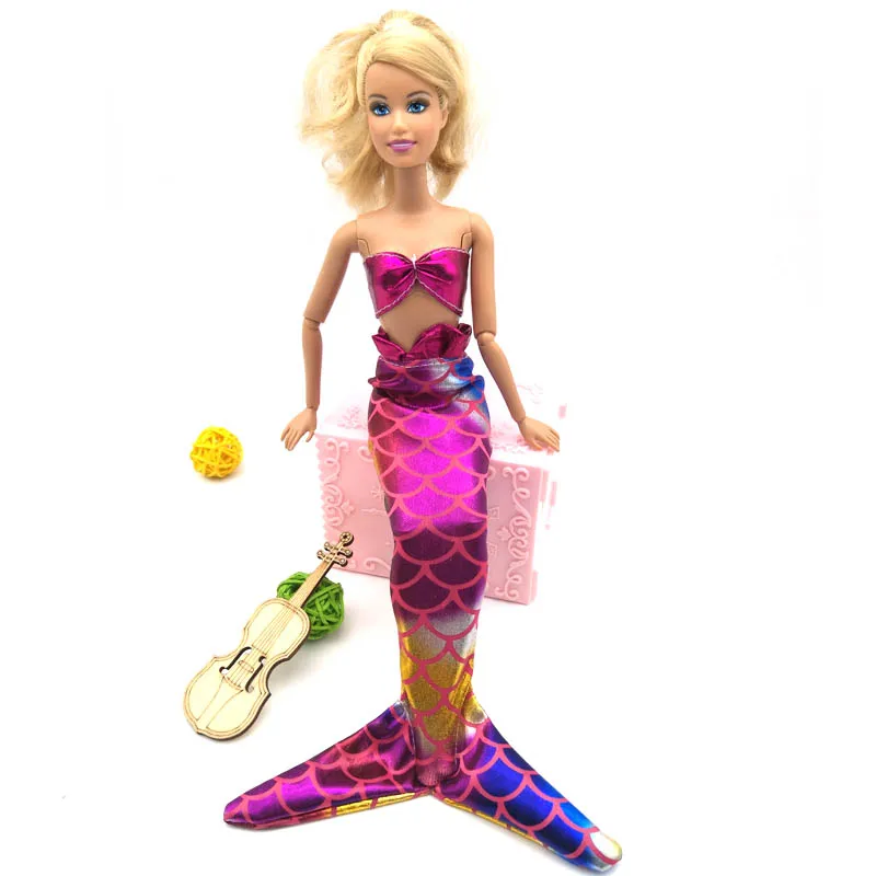 Puppenkleid Meerjungfrauenschwanz Für 30cm Barbie - Handmade, Top & Rock, Bunt