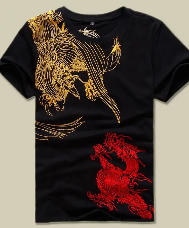 Мужская Повседневная футболка с вышитым драконом, хлопковая футболка с короткими рукавами, китайская футболка с кунг-фу, футболки высокого качества