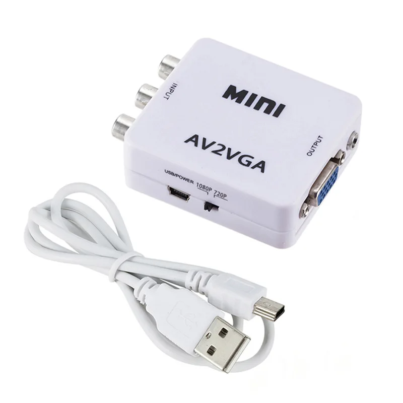  Mini HD AV2VGA Video Converter Convertitore Set-top Box AV a VGA Video Converter Conversor con 3.5m