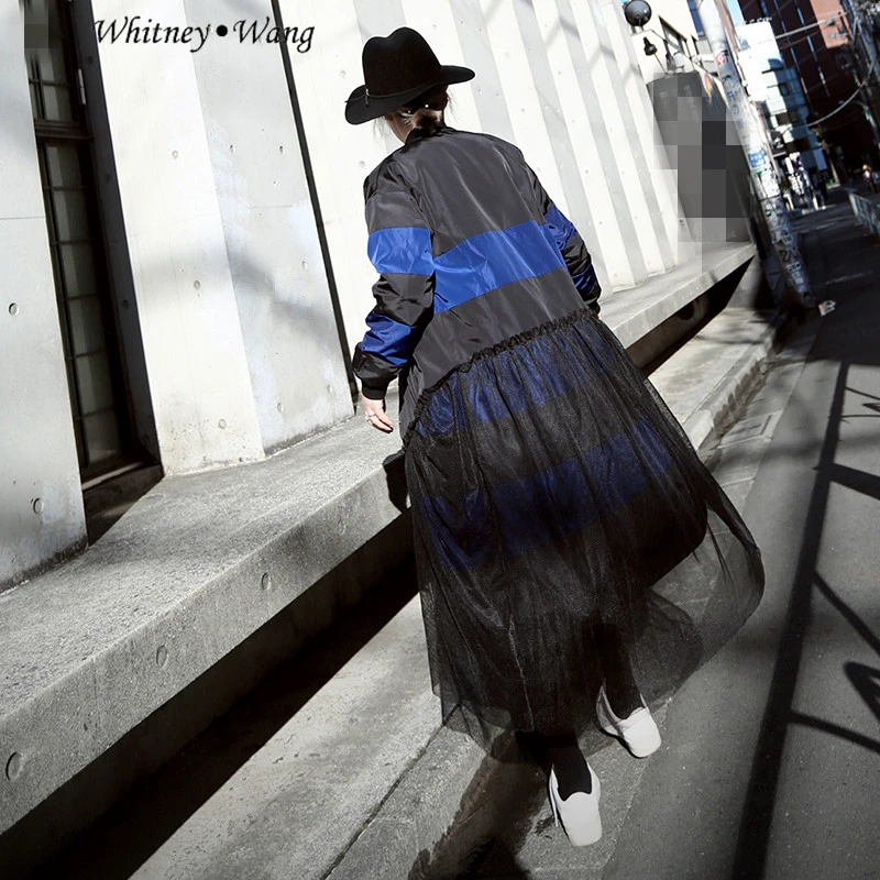 Automne Maille Outwear Longue Streetwear Mode Patchwork Rayé Whitney Femmes Ww 2275 Veste Wang 2018 Manteau Noir AqxTR