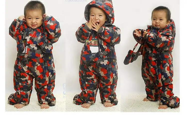 Зимние детские комбинезоны; уличные камуфляжные комбинезоны с подкладкой из флиса; плотная теплая пуховая одежда из хлопка