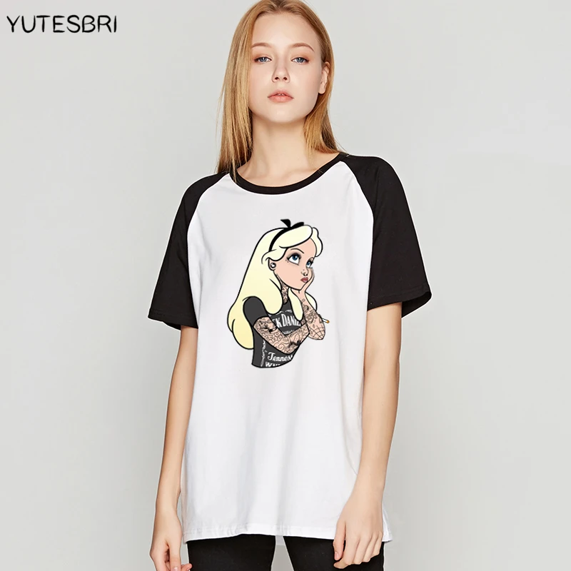 不良少女アリス 白雪姫 リトルマーメイドプリンセス Tシャツコットンカジュアルシャツトップ Tシャツビッグサイズ夏の Tシャツ女性 T Shirt Women Summer T Shirtstop Tees Aliexpress