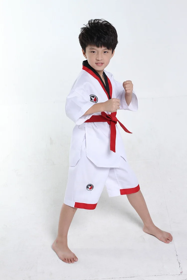 Взрослые Дети Одежда для кикбоксинга дети мальчики девочки костюм для тхэквондо каратэ Тхэ Квон до кимоно дзюдо конкурс тренировочные