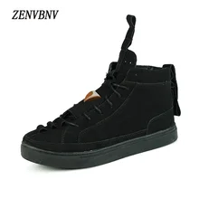 ZENVBNV Winter Plush Warm Men Casual High Top Shoes Leather Fashion Lace-up Solid Black Red Colors Flat With Youth Casual Shoes